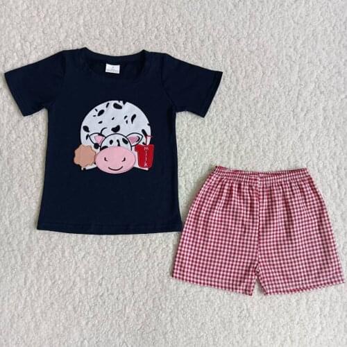 2021 Baby Boys Summer Clothes Cartoon 100% Cotton Cow Embroidered Short Sleeve T-shirt+Woven Shorts 2Pcs Sets Kids Outfits