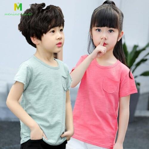 Summer boys girls pure cotton short sleeve T-shirts 1-11T kids solid O-neck Tees children clothes baby outwear child clothing