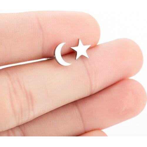 Hfarich Stainless Steel Gold Color Asymmetric Star Moon Studs Earrings Accesorios Mujer Valentines Gifts