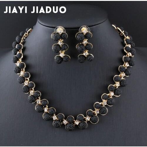 Jiayijiaduo Dubai Wedding Jewelry Sets Gold-color Necklace Earrings Black Austria Crystal Accessories Charm Women Dress Jewelry