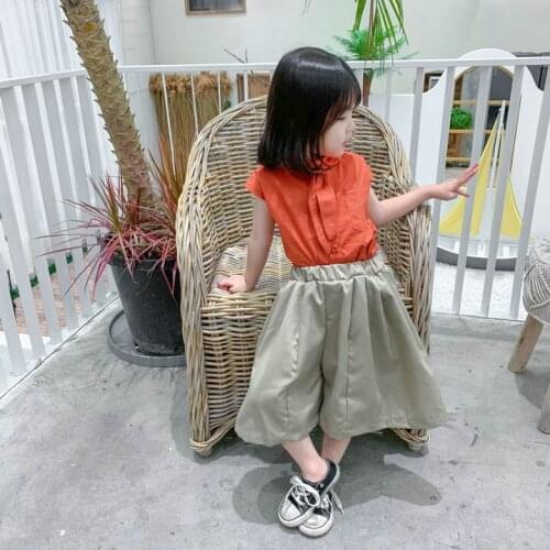 2020 New Summer Girls' Clothing Sets Japan & South Korea Art Shirt+Wide Leg Pants 2PCS Cute Kids Clothes Suit Children Clothing