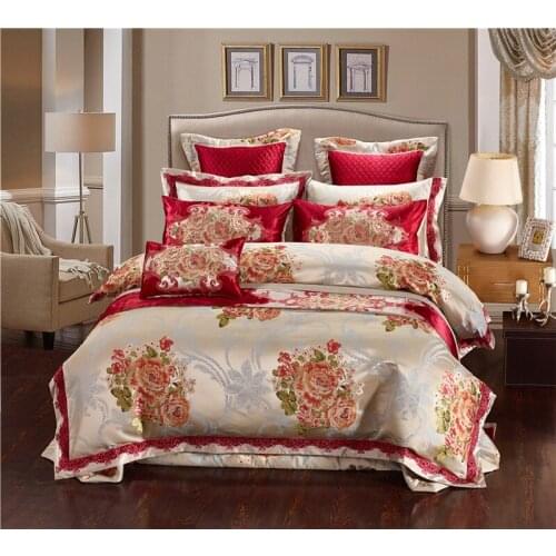 IvaRose 4/6/9 Pcs Luxury Jacquard Wedding Bedding Sets King/Queen Size Bed set Cotton Bed Spread Duvet Cover /Pillowcases
