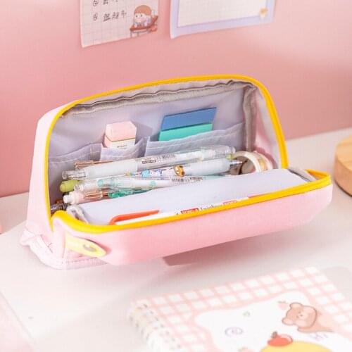 Cute Cartoon Printing Portable Customized Large Capacity Zipper Pen Bag School Office Stationery Student Canvas Pencil Handbag