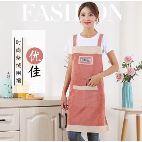 Korean fashion simple solid color men and women couple apron home kitchen waterproof and oil-proof corduroy apron