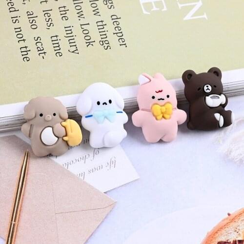 10pcs Cartoon Animal Dog Rabbit Resin Flat Back Cabochons Scrapbooking Diy Jewelry Crafts Decoration Kawaii Accessorie