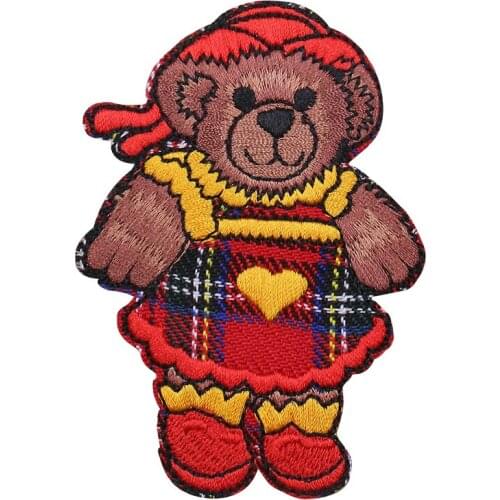 Cartoon Red Hat Bear Patch DIY Patch Cute Embroidery Applique Iron on Transfers for Clothing Accessories Women Clothes Stickers