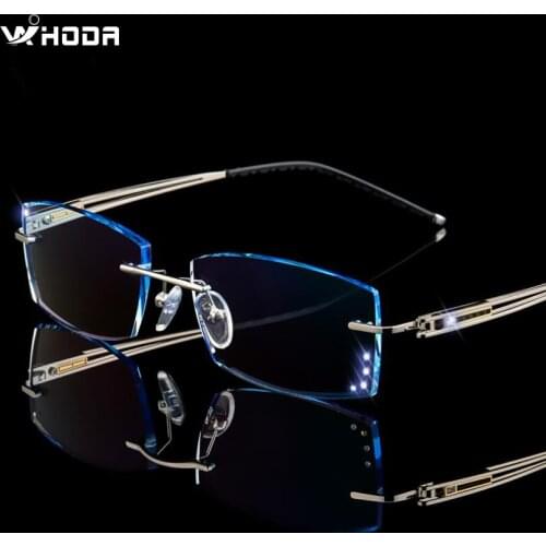 Β Titanium Mens Business Diamond Trimming Cutting Rimless Lens, Gradient Frameless Myopia Optical Glasses Frame F6633