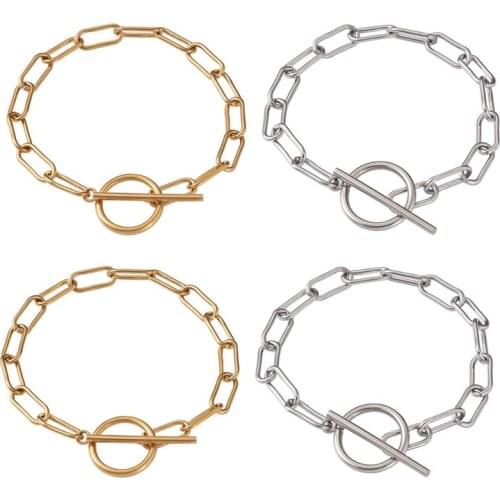 Pandahall 4pcs Titanium Steel Paperclip Chain Bracelets Toggle Clasps Mixed Color for Jewelry Making DIY 22cm(8-7/8 inches)