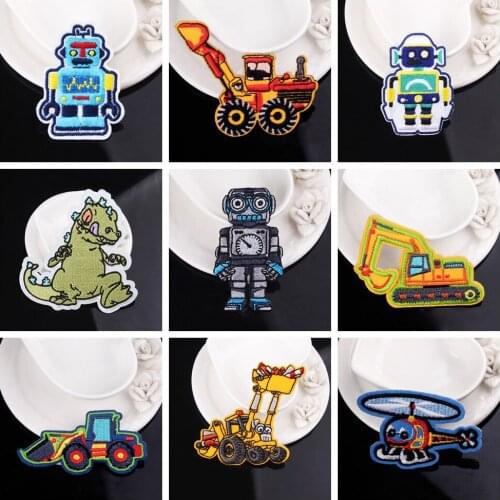 Robot Patch Embroidered Patches For Clothing Iron On Patches Vehicle Cartoon Patch On Clothes Stickers Apparel Garment Accessory