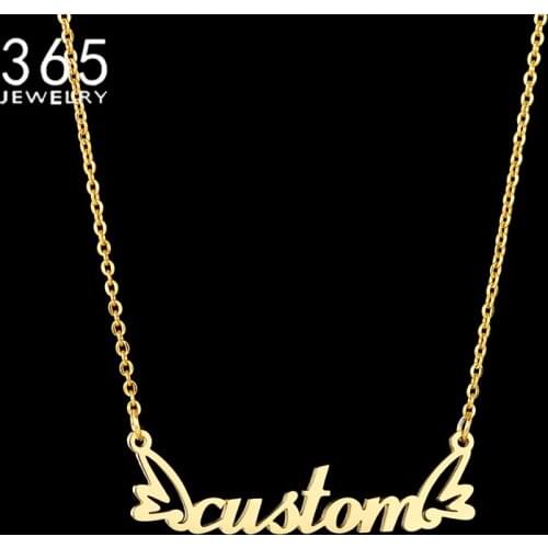Personalized Custom Angel Wings Name Necklace Stainless Steel Letter Gold Nameplate Choker For Women Girl Birthday Gift