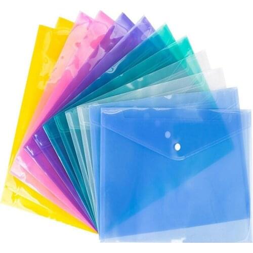 Transparent Button Folders PP Plastic Archival Bag Multi Colors Waterproof Student Stationery File Pocket LX7539