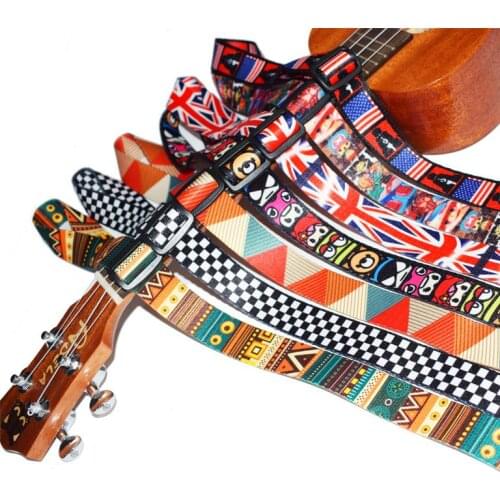 Ethnic Ukulele Guitar Straps Printed Nylon Strap Adjustable Ribbon Neck Strap Applicable to 21 23 26 Inches Musical Instruments