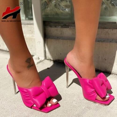 NAN JIU MOUNTAIN 2021 Womens High Heel Sandals Summer Open Toe Bowknot Slippers Sexy Stiletto Solid Color Outdoor Shoes