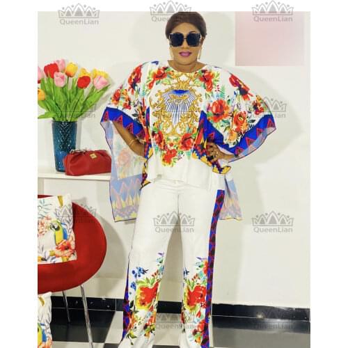 High Quality Chiffion Oversize Top With Wide Leg Trousers African New fashion Dashiki Design Dress For lady
