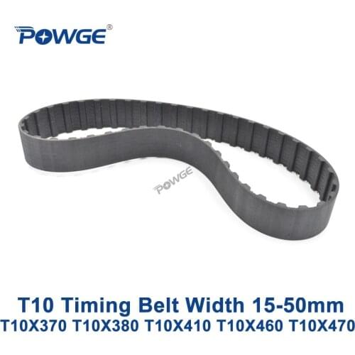 POWGE T10 Synchronous timing belt C=370/380/410/460/470 Width 15/20/25/30/40/50mm Rubber T10X370 T10X380 T10X410 T10X460 T10X470