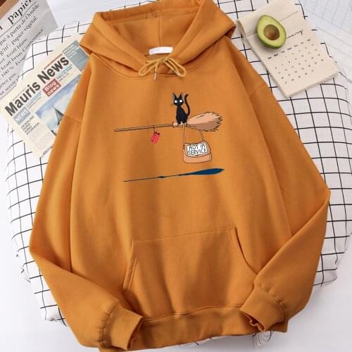 Kikis Delivery Service Cat On Magic Broom Print Hoody Women Autumn Warm Sweatshirt Soft Oversize Hoodie Loose Casual Clothing