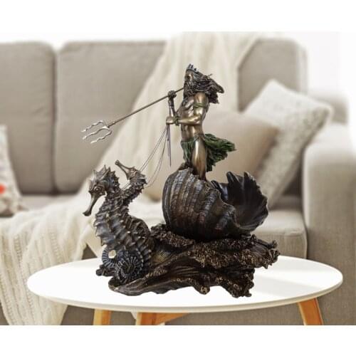 Poseidon Greek God of the Sea Statue Resin Art Peiece on Seahorse Figurine Wine