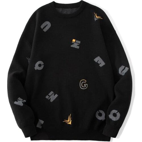 Brand Men Sweater Hip Pop Harajuku Black Sweater Men Pullover Winter Warm O-Neck Casual Japan Style Cotton Grey Knit Sweater Men