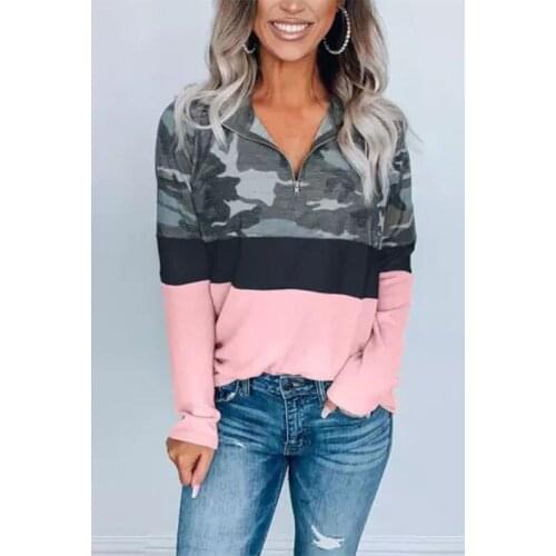 New camouflage print hoodies women zipper V-Neck pullover long sleeve sweatshirt lady loose casual fashion tops women 2020