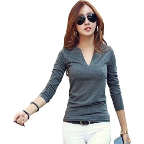 2020 solid 14 colors V-Neck Blouses Sexy Slim Knitted Long Sleeve Chemise Femme Korean Tops for Women clothing Shirt Top Blouse