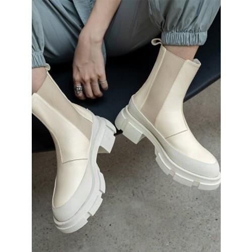 Ins Real Leather Women Ankle Boots Fashion Platform Warm Fur High Heel Winter Shoes Woman Casual Footwear Size 35-42