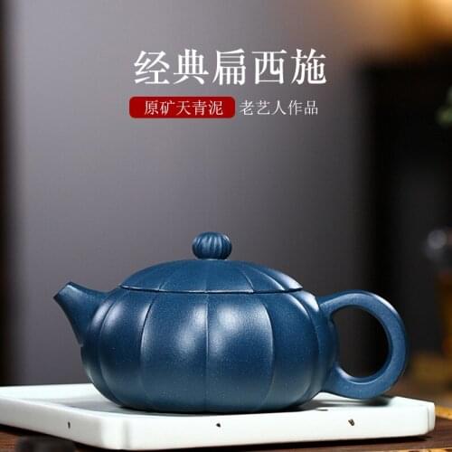 ★Zisha teapot kungfu tea set raw material Tianqing clay rib pattern flat Xishi teapot handmade teapot wholesale agent