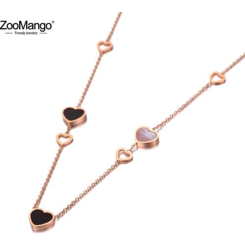 ZooMango Trendy 316L Stainless Steel 7Pcs Love Heart Charm Pendant Necklace Jewelry Rose Gold Wedding Necklace For Women ZN20068