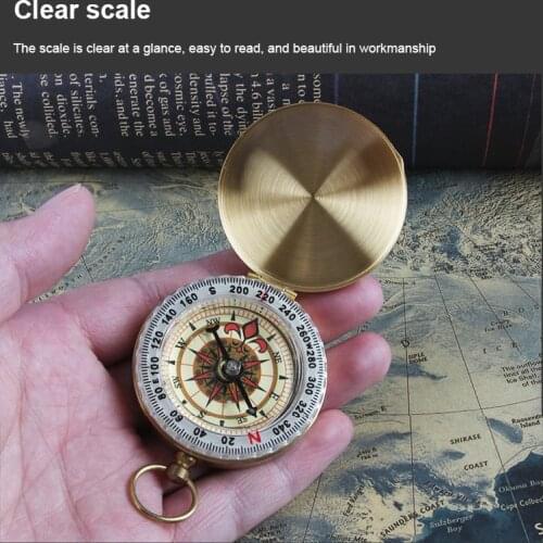 1PC Compass Waterproof With Luminous Camping Hiking Brass Gold Compass Collection Gift Pocket Watch Retro Portable Compass