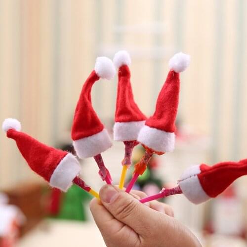 10Pcs 4*7cm Mini Santa Claus Hat Christmas Xmas Holiday Lollipop Cute Top Topper Cover for Festival Christmas Party Decoration