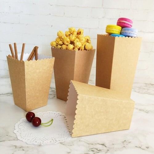 12pcs Natural Kraft Treat Popcorn Box for Wedding Party Supply Decoration Christmas Birthday Party Candy Gift Box Cups