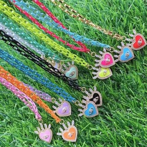 5Pcs 2021 Fashion Enamel Crystal Zircon Eye Heart Necklace for Women Neck Link Chain Pendant Choker Boho Trendy jewelry