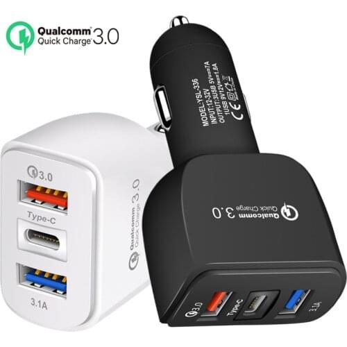Black or White Fast Car Charger QC 3.0 Dual USB Type C USB C Cigarette Lighter Socket Adapter Small and Easy To Carry Universal