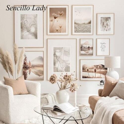 Bohemia Beige Nature Landscape Poster Nordic Art Canvas Paiting Grass Forest Print Scandinavian Wall Picture Home Decoration