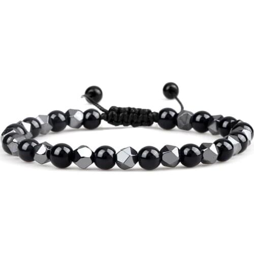 Irregular Hematite Men Weave Bracelet 6mm Natural Lava Stone Beads Bracelets&Bangles Women Adjustable Jewelry Charm Pulsera Gift