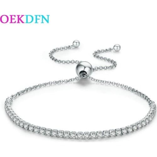 OEKDFN Adjustable 925 Sterling Silver Bracelets Luxury Zircon Gemstone Bangle Charm Wedding Engagement Bracelet Fine Jewelry