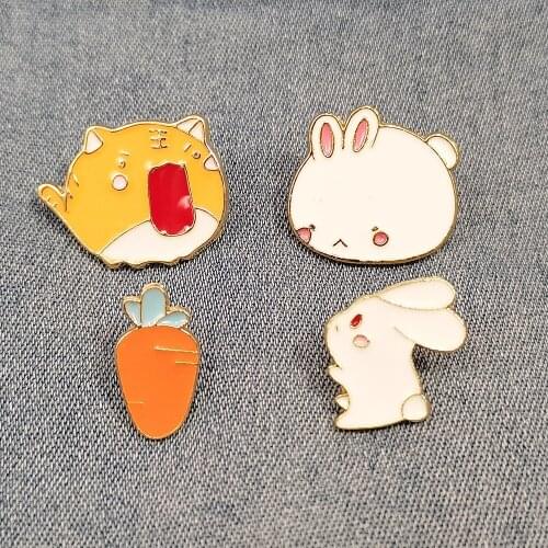4 Style Brooches Cute Tiger Small Carrot Lovely Rabbit Enamel Pin Metal Clothes Badges Hot Lapel Pins Jewelry Decoration