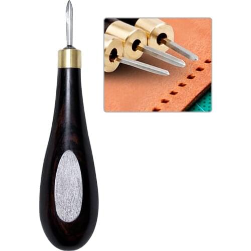 Imzay Wooden Handle Sewing Awl DIY Carft Stitch Needle Cone Die Stencils Punch Awl Leather Craft Awl Tool