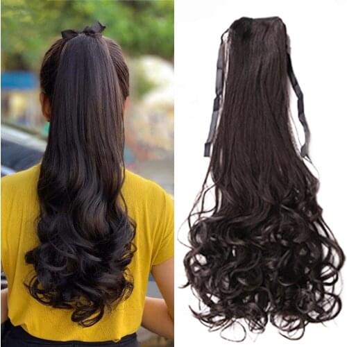 Long Lady Girl Curly Clip In Hair Tail False Hair Ponytail Hairpiece With Hairpins Synthetic Hair Pony Tail Hair Extension 22