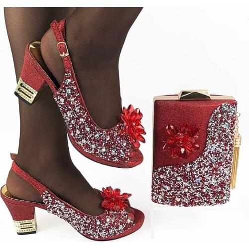 Doershow New Arrival African Wedding good Shoes and Bag Set red Italian Shoes with Matching Bags Nigerian Women party! !SDA1-16