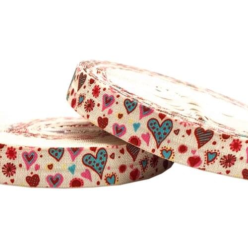 Valentines Day 10 yards 16mm Love Heart Printed Fold Over Elastic DIY Head Wear FOE Ribbon for Girls Bracelet Sewing Accessory