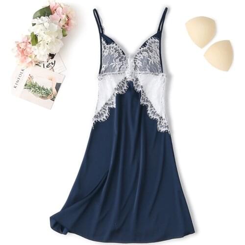 Fashion Nightdress Silk Robe Sexy Womens Nightgown V-neck Sleepwear Lace Night Dress Lingerie For Female Homewear