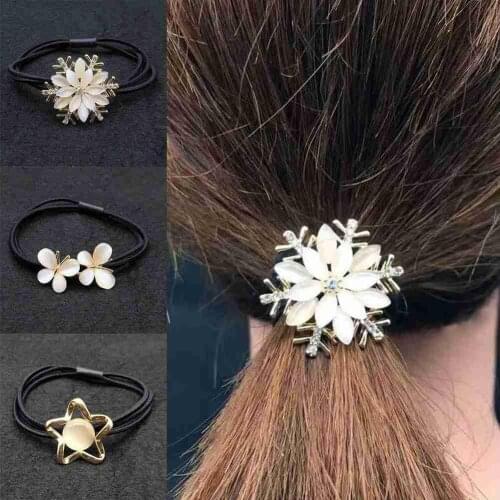 Fashion Cat Eye Stone Rope Hairband Simple High-Stretch And Durable Hair Ring Triangle Diamond-Studded All-Match Hair Accessory