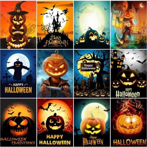 MomoArt Diamond Embroidery Pumpkin Art Diamond Painting Halloween Cross Stitch Kits Mosaic Cartoon Needlework Home Decoration