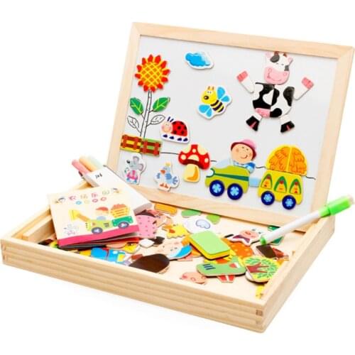 Cartoon Kids Educational Toys Wooden Puzzles For Children Forest Park Multifunctional Magnetic Puzzles Drawing Board