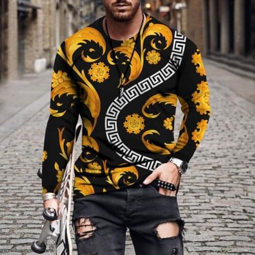 Spot 2021 new mens and womens T-shirt retro printing 3D printing round neck long sleeve street trend