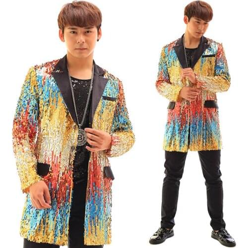 Men Suits Designs Multicolour Sequin Stage Costumes For Singers Men Blazer Dance Clothes Jacket Star Style Dress Punk Fashion