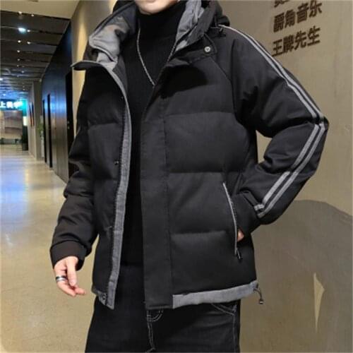 2021 New Winter Mens Cotton Padded Clothes Fashion Patchwork Zipper Hooded Mens Parkas Jacket Casual Thicken Warm Men Outerwear