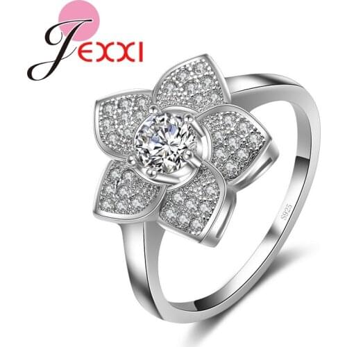 Newest 925 Sterling Silver Flower Rings For Women Fashion Elegant White CZ Crystal Anniversay Engagement Fingere Ring GIft