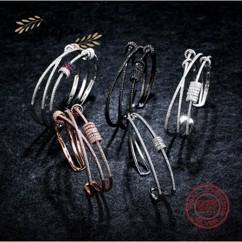 New Luxury Womens Zircon 925 Silver Swivel Bangle Fashion Shining Monaco Exquisite Jewelry Gift