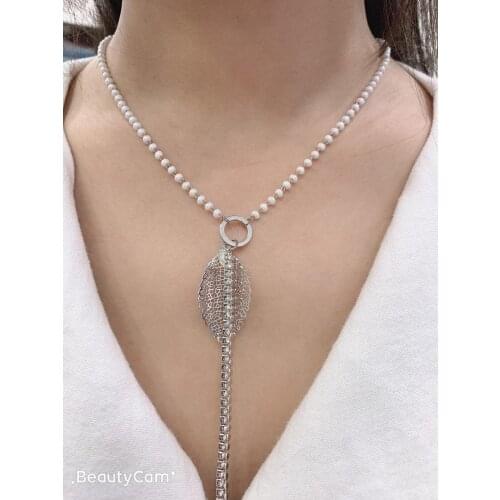 Leaf pendant choker necklace cubic zircon copper 43CM tassels fashion women jewelry free shipping